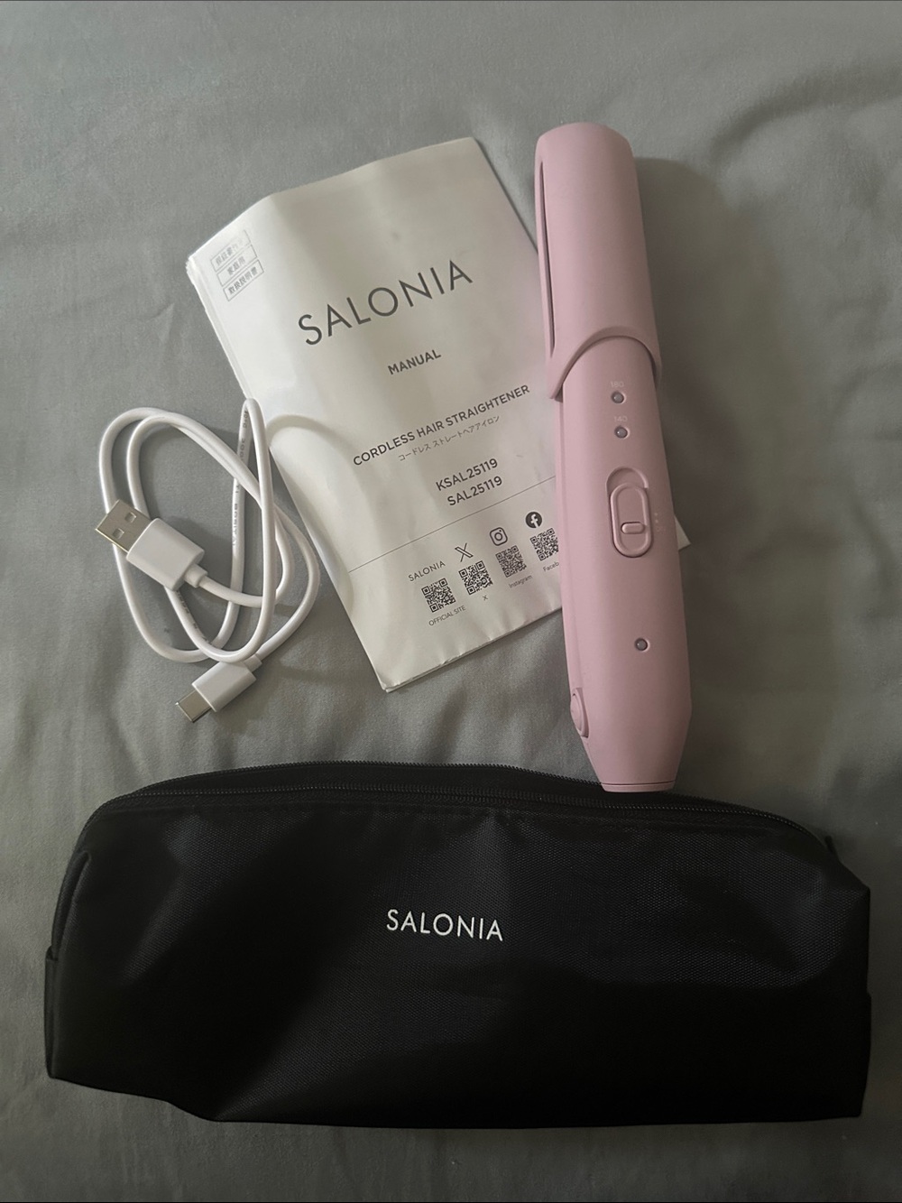 Salonia Cordless Hair Straightener - Pink - from Japan